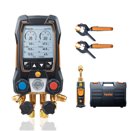 Testo 557s Smart Kit per il vuoto - Manifold digitale smart con sonde termometriche a pinza e per il vuoto senza fili