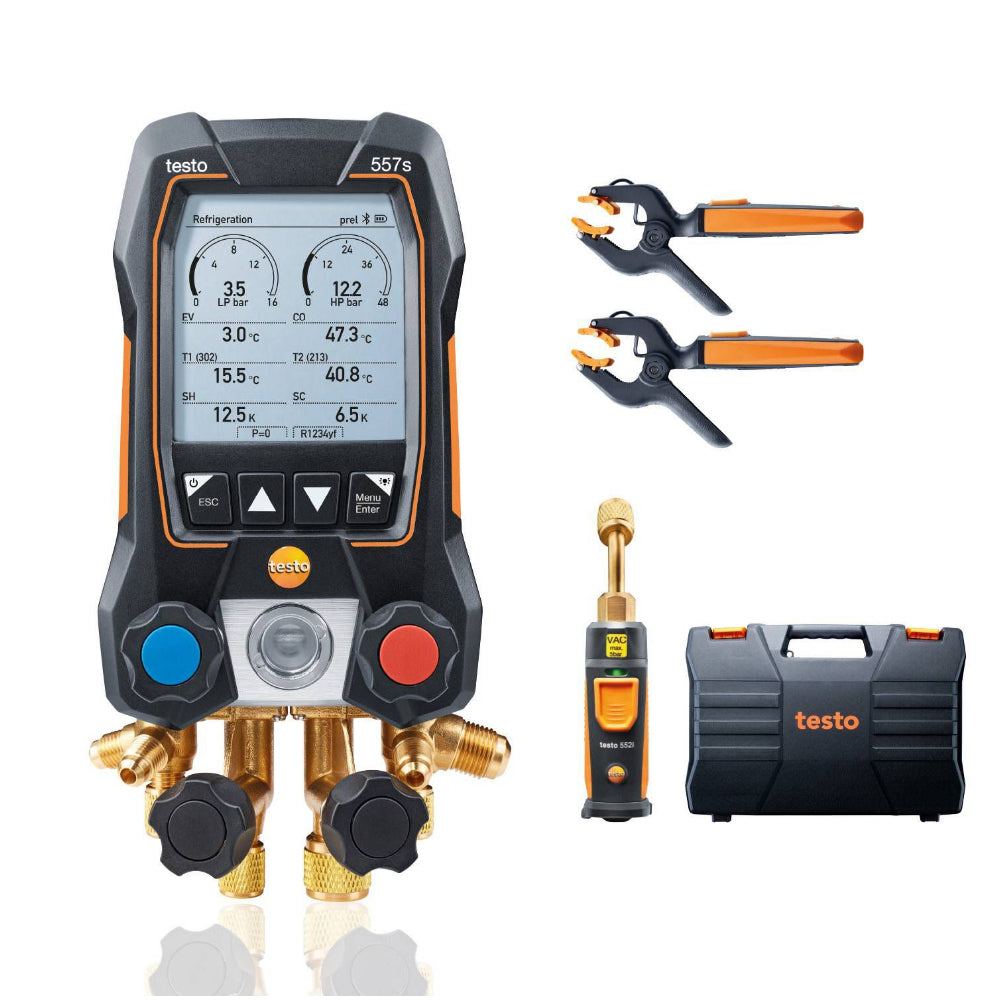 Testo 557s Smart Kit per il vuoto - Manifold digitale smart con sonde termometriche a pinza e per il vuoto senza fili